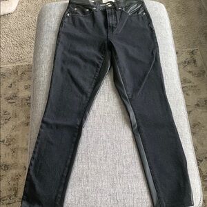 Women's Black Jeans with Faux Leather Accents
